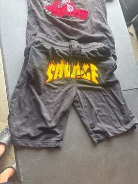 FWRD Denim Savage Bear 2-Piece T-Shirt and Shorts Set - Black Both Size Large